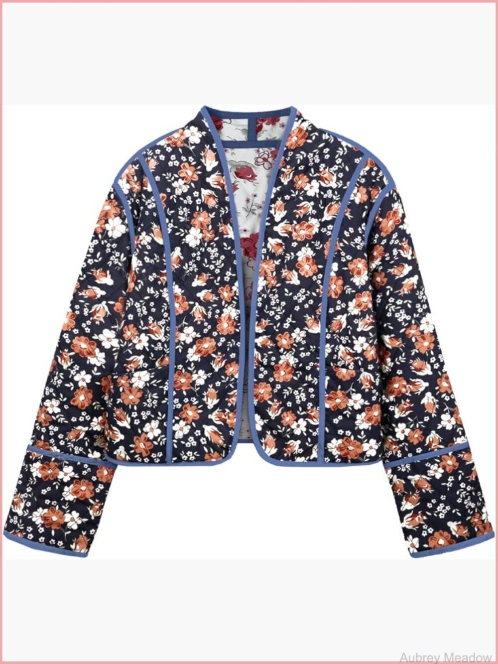 Cropped Puffer Jacket Floral Printed Lightweight Open Front Cardigan
